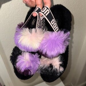 UGG Women's Plush Black and Lavender Slippers